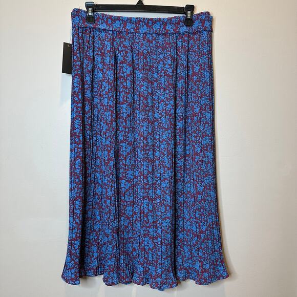 NWT Alice Blue Maroon Micro Floral Print Pleated Midi Skirt Womens Size Large L - Picture 4 of 10